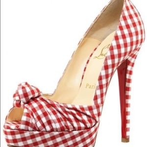 Louboutin Greissimo Red Gingham Peep Toe